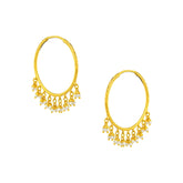 22K Gold Large Dangling Pearl Hoop Earrings